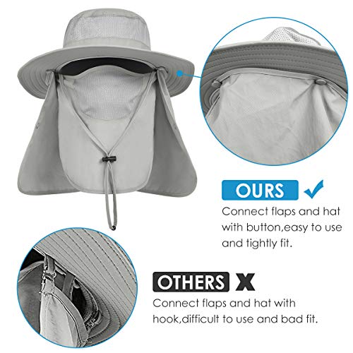 IYEBRAO Mens Outdoor Sun Hat with Face Neck Flap UV Protection Wide Brim Fishing Hat for Hiking Safari Gardening UPF 50+ - color: 2 Pack-light Gray＆light Gray