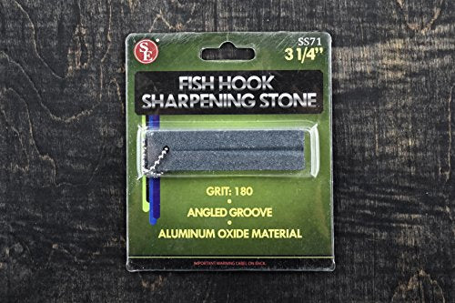 SE 3-1/4 Inch Fishing Hook Sharpening Stone with Keychain - Compact 180 Grit Aluminum Oxide Tool for Hooks & Knives - SS71