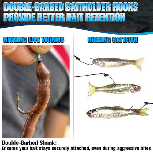 Baitholder Fishing Hooks 100 Pack - Double-Barbed Long Shank for Bluegill Bass Trout Walleye Black/Red, 8/0-#8 - color: 2-Black, size: 1/0 100-Pack