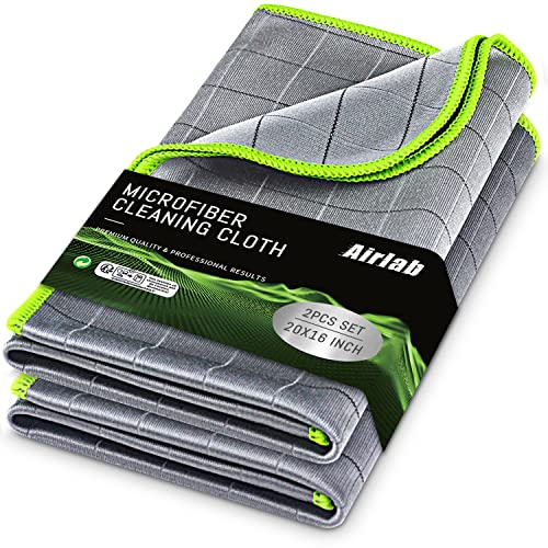 Airlab Microfiber Towels Cars Wash Drying Cleaning Cloth, Grey-Green | Thick Plush Auto Detailing Super Absorbent for Interior & Exterior Lint Free, Streak Free, 20" x 16", Pack of 2 - color: Grey-green