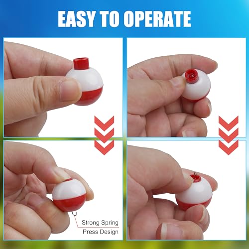 SILANON Fishing Bobbers Set Hard ABS Fishing Floats Bulk Snap on Round Bobbers for Fishing Push Button Fishing Bobbers Floats Assortment Red and White Buoy Floats 0.5-2.5inch - size: 1.25inch-25pcs