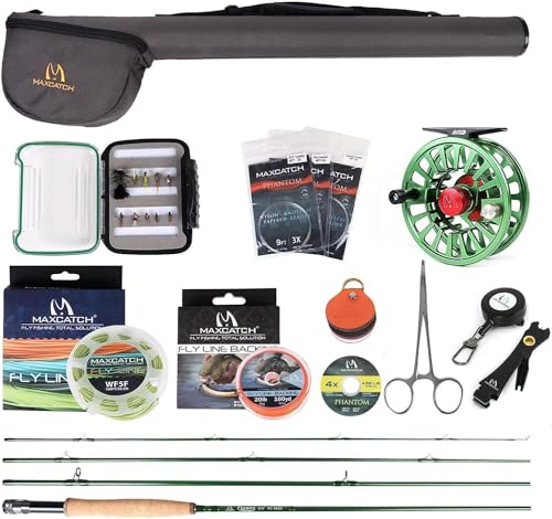 M MAXIMUMCATCH Maxcatch Premier Fly Fishing Rod and Reel Combo Complete 9' Fishing Outfit - color: Premier Rod+Green AVID Reel, size: 8 wt -9' Full-Handle Rod,7/8 Reel