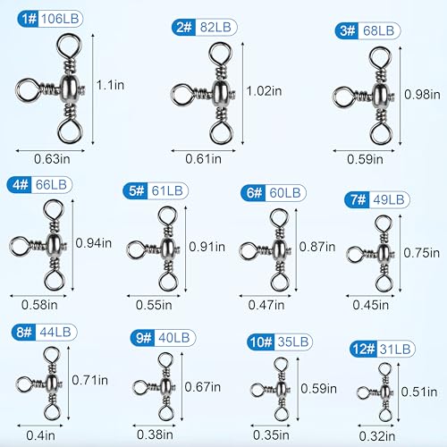 OROOTL 3 Way Swivel Fishing Tackle, 30 Pack Crossline Barrel Swivels Stainless Steel T-Turn Three Way Fishing Swivels Black Nickel Triple Swivel for Catfish Rig Saltwater Freshwater - size: 1#-30PCS