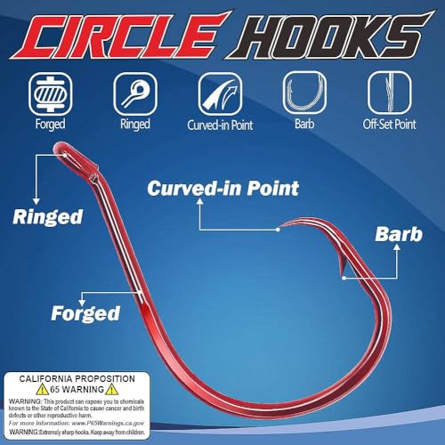 XFISHMAN Circle-Hooks-Fishing-Equipment-Octopus-Hooks-Saltwater-50 Pack #1 –12/0 - color: Red, size: 4/0 50-Pack