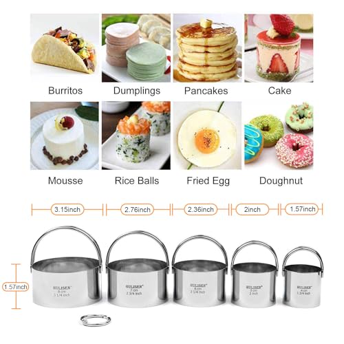 HULISEN Biscuit Cutter Set (5 Pieces/Set), Round Cookies Cutter with Handle, Professional Baking Dough Tools, Gift Package