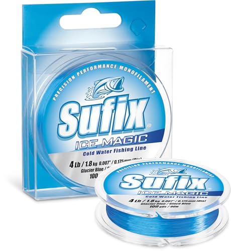 Sufix Ice Magic Fishing Line, Low-Temperature, All-Purpose Ice Fishing Monofilament for Smooth Handling and Cold-Weather Performance, 1 LB, Glacier Blue