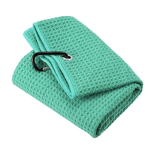 PATIKIL 20"x16" Tri-Fold Golf Towels, Waffle Pattern Towels Soft Fiber Strong Water Absorption with D Clip for Golf Lovers, Green - color: Green, size: 20"x16"