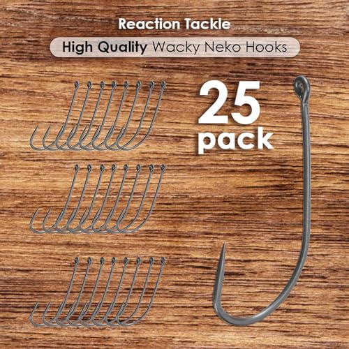 Reaction Tackle Neko Hooks - Weedless Finesse Fishing Hooks for Bass - High Carbon Steel Wacky and Neko Rig Hooks for Soft Plastic Worms (25-Pack) - size: #2/0 Standard