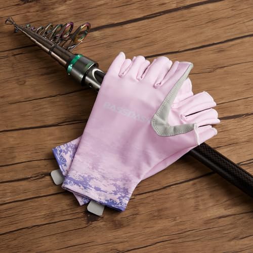Bassdash ALTIMATE UPF 50+ Women’s Fishing Gloves UV Sun Protection Fingerless Gloves for Kayaking Paddling Hiking Cycling Driving Shooting Training - color: Pink Digital Gradient, size: Medium