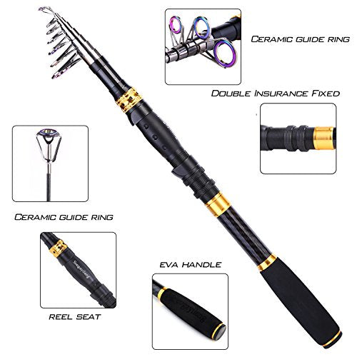 Sougayilang Fishing Rod Reel Combos Carbon Fiber Telescopic Fishing pole with Spinning Reel for Travel Saltwater Freshwater Fishing - color: Fishing Full Kit, size: 8.86 ft