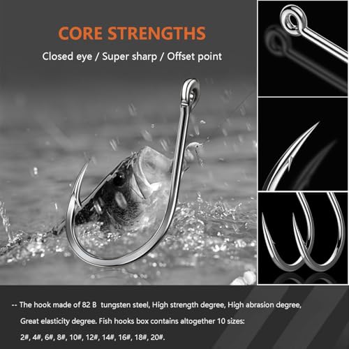 AMHDV 300Pcs/ 500Pcs/ 1000Pcs Small Fishing Hooks, 10 Different Sizes Tiny Fish Hook Set for Freshwater - style: 1000pcs (2# to 20#)