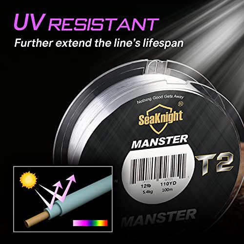 SeaKnight T2 100% Fluorocarbon Fishing Line, 110YD Japanese Material Leader Line, Low Visibility High Strength Abrasion Resistant for Saltwater Freshwater Fishing (3-35LB) - size: 30LB-110YD