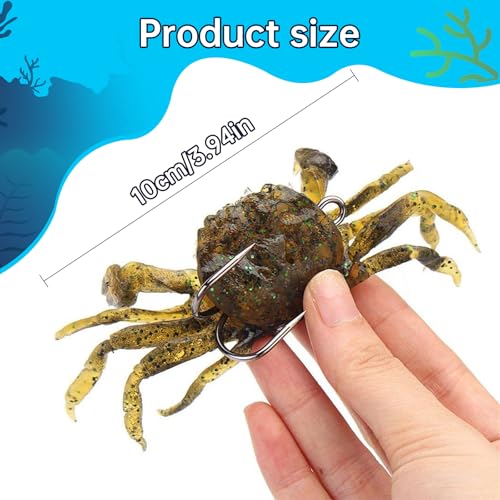 10 Pcs Soft Plastic Crab Lures, Saltwater Fishing Baits With Sharp Hooks, 3D Simulation Freshwater Tackle Accessory Tool, Random Color