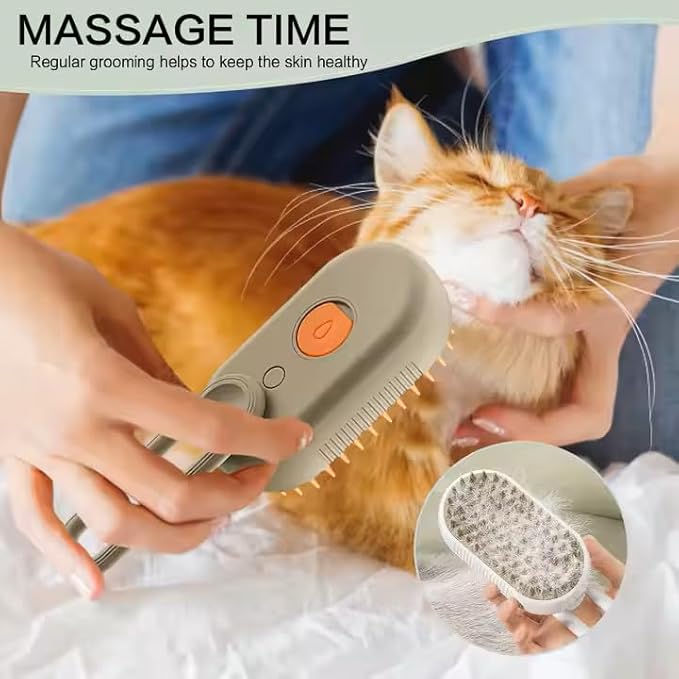 Rechargeable Steam Pet Brush – Grooming & Deshedding Tool With Adjustable Handle | Cordless & Quiet (White)