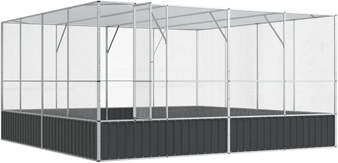 Large Metal Heavy Duty Walk-in Aviary Cage, Ample Activity Space Bird Cage with Lockable Door Also for Chickens and Rabbits, Silver 164.6"x163"x83.5" Steel,-513