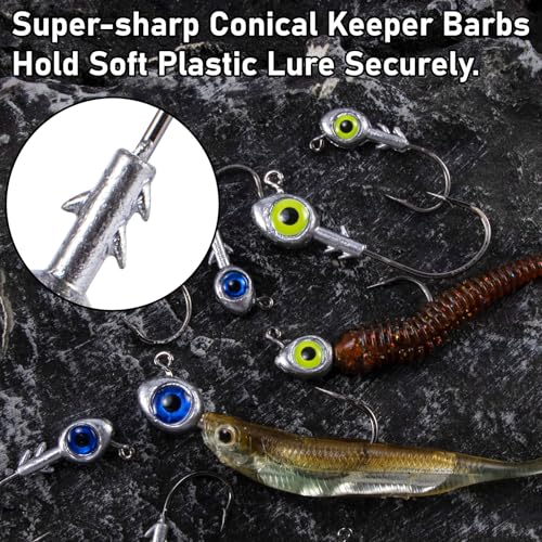 Dr.Fish 10 Pack Fishing Eyes Jigs 3D Eyes Trout Heads Bass Hook Saltwater Swimbait Jig Heads Freshwater Walleye Redfish Striper 1/2oz 3/8oz 1/4oz 3/16oz - color: Blue Eyes, size: 1/2oz-Hook #5/0