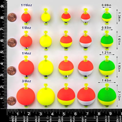 Alwonder 15-Pack Fishing Bobbers Floats, Weighted Bobbers for Fishing Ball EVA Foam Snap-on Floats Corks Floaters Buoys for Crappie Bass Panfish Bluegills Trout - size: #M-1.21in-1/4oz
