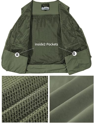 Men's Lightweight Mesh Fishing Vest Utility Outdoor Multi-Pocket Hunting Cargo Vest - color: Army Green, size: Medium