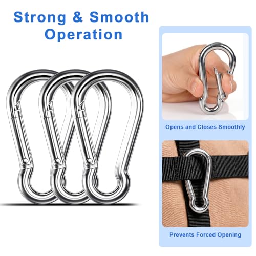 Small Carabiner Clip, 20PCS 1.57 inch 304 Stainless Steel Heavy Duty Carabiners, Metal Spring Snap Hook Clips for Outdoor Travel Camping Fishing Hanging Key Chain - size: M4-1.57'', style: 20PCS