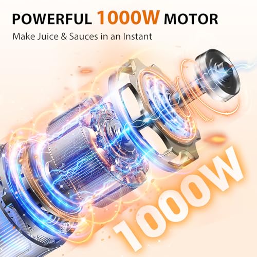 KOIOS Immersion Blender, 1000W Anti-scratch 3-in-1 Hand Blender, Upgraded 12 Speed Stainless Steel Blade Stick Blenders with Turbo Mode, Whisk and Milk Frother, Non-BPA