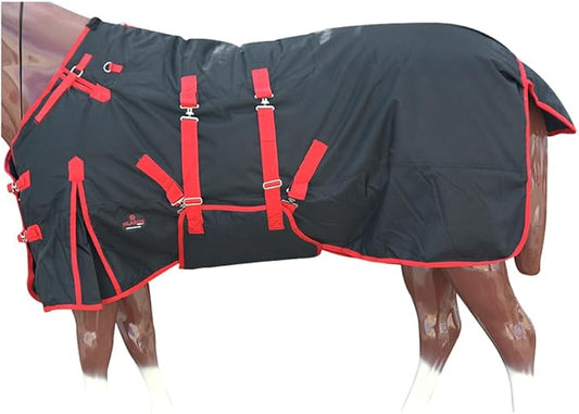 HILASON Black with Red Trims 82 inch 1200D Winter Waterproof Poly Horse Turnout Blanket Belly Wrap