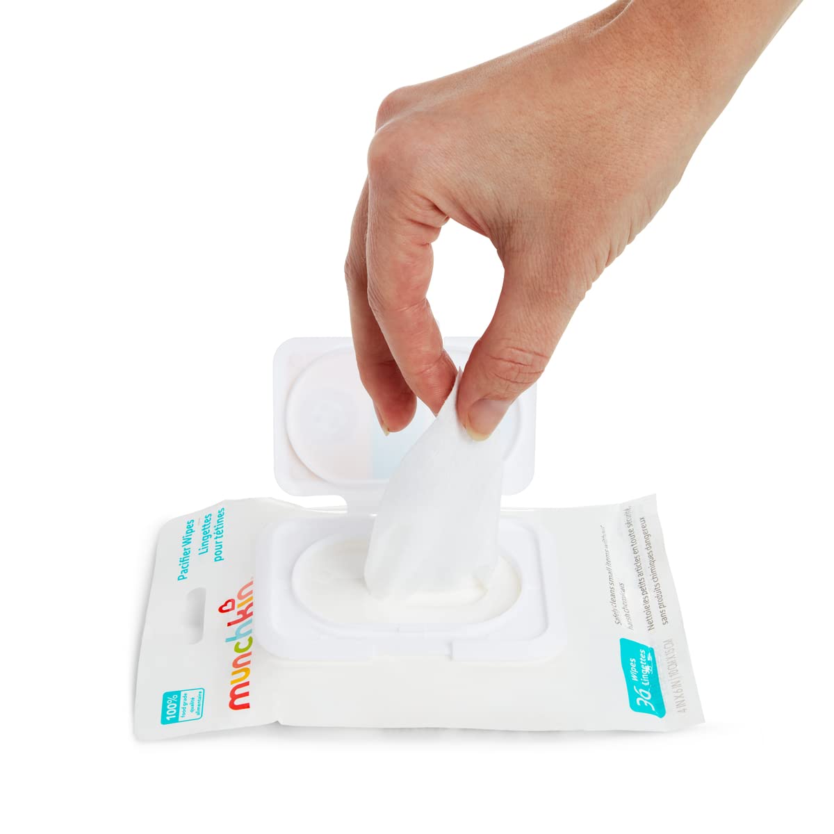 Munchkin Arm & Hammer Pacifier Wipes - Safely Cleans Breast Pump Parts and Feeding Essentials for Baby and Toddler, 1 Pack, 36 Wipes
