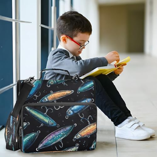 Fish Lure Vintage Funny 3 Ring Zipper Binder with Strap 1.5 inch 500 Sheet Capacity File Folder Storage Organizer