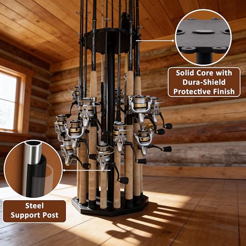 Rush Creek Creations 16-Rod Round Fishing Rod Holder for Garage, 360° Access Fishing Pole Holder for Fishing Rods, Reels, Gear, and Accessories, Securely Holds 16 Rods, Gray - color: Gray