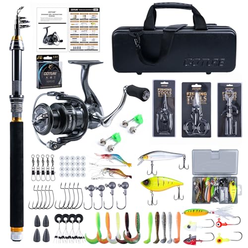 Goture Fishing Rod and Reel Combos-Telescopic Fishing Pole Spinning Reel Lures Set with PC Hard Shell Suitcase, Telescopic Rod Reel Combo Kit for Starter Travel Saltwater, Gifts for Men - size: 6FT/1.8M