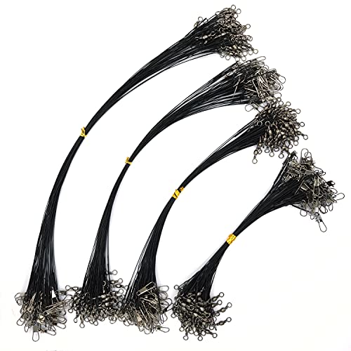 50pcs Fishing Wire Leaders Nylon-Coated Fishing Line Trace Lure Leaders with Swivels and Snaps Stainless Steel Fishing Tackle Leaders Tackle - color: Black, size: 12inch 50PCS