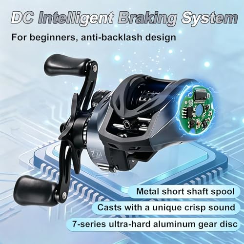 DCast Baitcasting Fishing Reel with Digital Anti-Backlash Control & Smart Braking System, Lightweight Easy-Cast Baitcaster for Bass Fishing - color: Right Handed