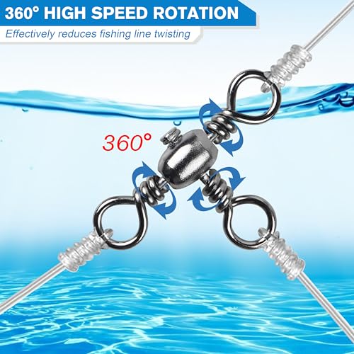 OROOTL 3 Way Swivel Fishing Tackle, 30 Pack Crossline Barrel Swivels Stainless Steel T-Turn Three Way Fishing Swivels Black Nickel Triple Swivel for Catfish Rig Saltwater Freshwater - size: 1#-30PCS