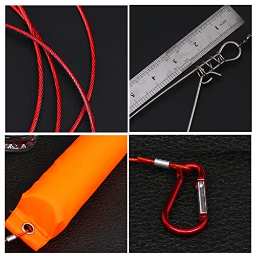Fishing Stringer Live Fish Lock, Stainless Steel Fish Stringer Clip, Big Fish Wire Rope Cable with Float and Plastic Handle, Fishing Holder Kit with High Strength 10 Snaps/Buckles - size: 5m