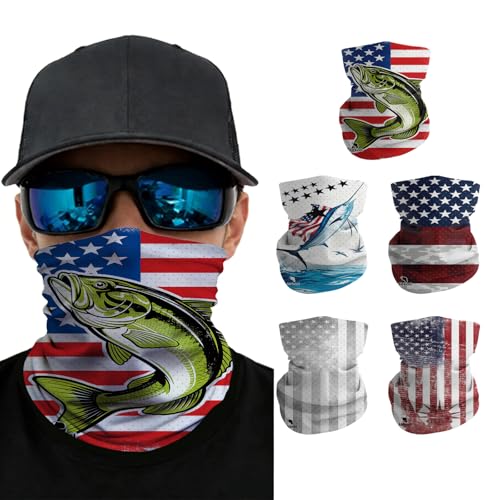 Summer Cooling Neck Gaiter UV 50+ Sun Protection Breathable Mesh Face Mask - color: 5pcs-flag-1