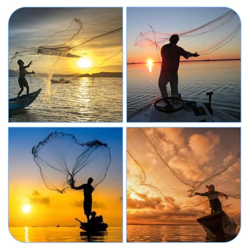 Cast Net for Bait Trap Fish,1/2 Inch Mesh Size | Throw Nets,Zinc Sinker Weights,Freshwater & Salt Water,3/4/5/6/8/9/10 Ft - size: 3ft Radius