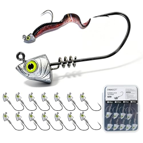 Screw Lock Swimbait Jig Heads 15 Pack, 3D Chartreuse Eyes & Sharp Hooks, Lead Fishing Jigheads for Bass Fishing, 1/8oz, 3/16oz, 1/4oz, 3/8oz - size: 1/4oz-15Pcs