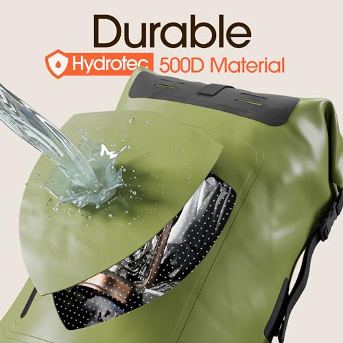 Earth Pak Waterproof Backpack - Heavy Duty Hiking Backpack - Roll-Top Closure Bag - Cushioned Dry Bag Waterproof Phone Case - color: Green, size: 35L
