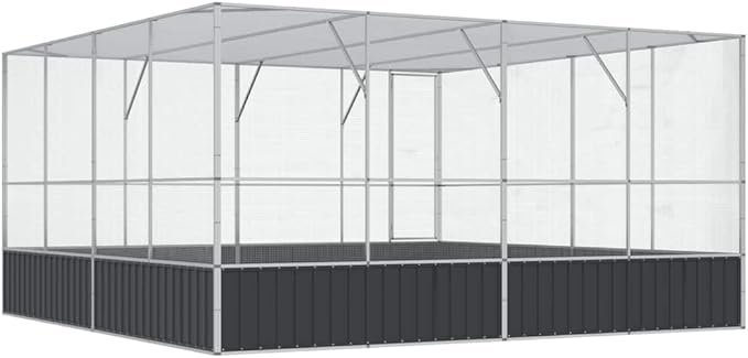 Large Metal Heavy Duty Walk-in Aviary Cage, Ample Activity Space Bird Cage with Lockable Door Also for Chickens and Rabbits, Silver 164.6"x163"x83.5" Steel,-513