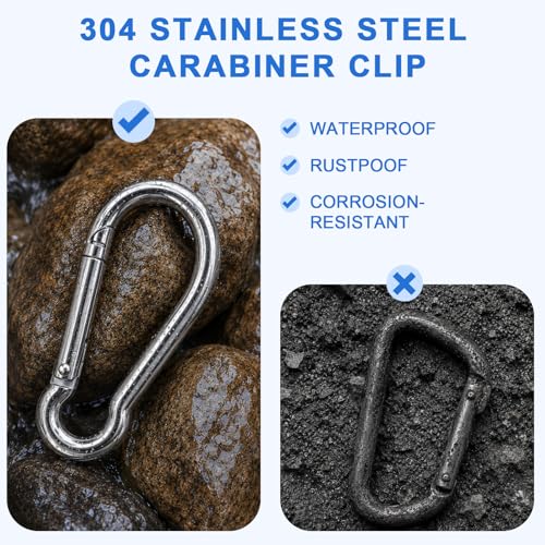 Small Carabiner Clip, 20PCS 1.97 inch 304 Stainless Steel Heavy Duty Carabiners, Metal Spring Snap Hook Clips for Outdoor Travel Camping Fishing Hanging Key Chain - size: M5-1.97'', style: 20PCS
