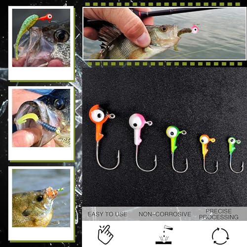 Fishing Jig Head Hooks - 25/50pcs Painted Round Ball Head Jigs with 3D Eyes Crappie Jig Hook for Bass Trout Walleye Fishing Jig Head Baits Assorted 1/32oz 1/16oz 1/8oz 1/4oz 3/8oz - style: 0.9g(1/32oz)-50pcs