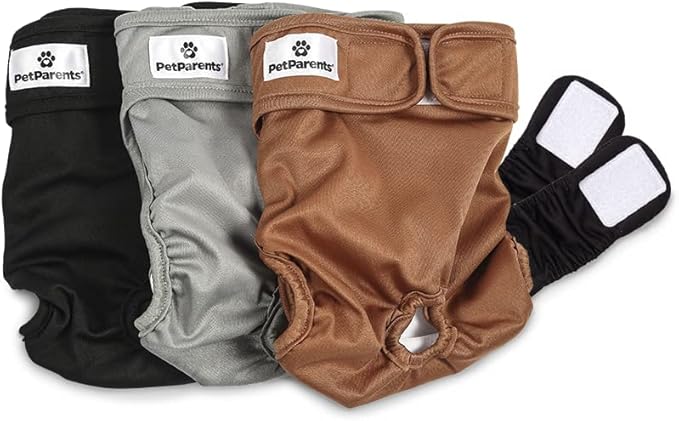 Pet Parents® Washable Dog Diapers (3pack) + Extendrs® of Durable Doggie Diapers, Premium Dog Diapers Female (Small, Natural)