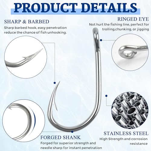 Fishing Live Bait Hooks, 35/50pcs Stainless Steel Fishing Hooks Inline Tuna Surf Fishing Circle Hooks Strong Sharp Saltwater Fishing Hooks 1/0-10/0 - size: 3/0-50pcs