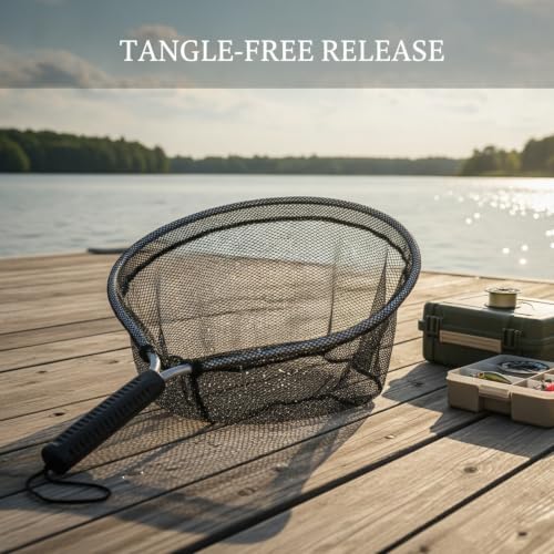 Rubber Mesh Landing Net Head Replacement, Aluminum Alloy Frame for Freshwater Fishing, Smooth Hook Release - size: 11.81 x 11.81 x 11.81"