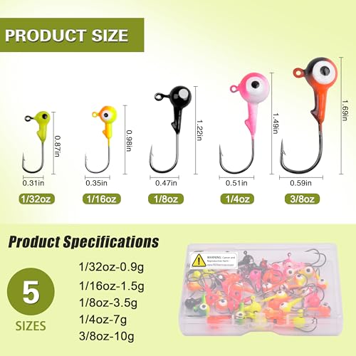 Fishing Jig Head Hooks - 25/50pcs Painted Round Ball Head Jigs with 3D Eyes Crappie Jig Hook for Bass Trout Walleye Fishing Jig Head Baits Assorted 1/32oz 1/16oz 1/8oz 1/4oz 3/8oz - style: 7.5g(1/4oz)-25pcs
