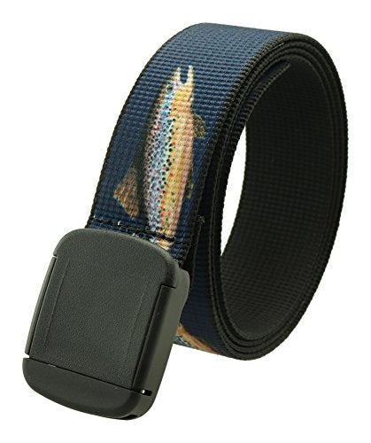 Thomas Bates Fish Pattern Metal Free Hiker Web Belts - color: Navy Trout