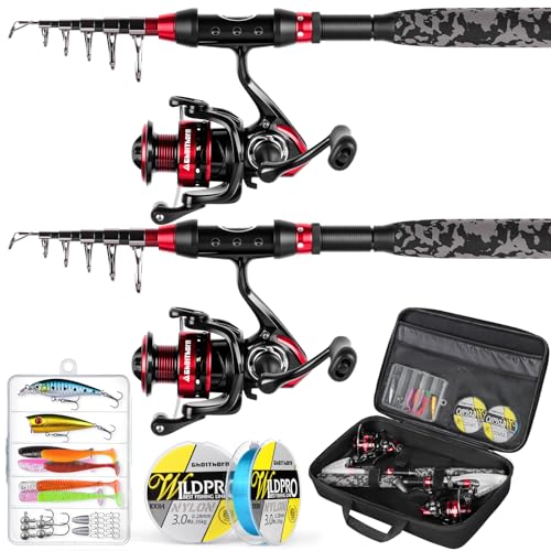 Ghosthorn Fishing Rod and Reel Combo Collapsible Fishing Pole Telescopic Fishing Rod Combo Travel Portable Fishing Set Carbon Fiber with Carrier Bag for Saltwater Freshwater - size: 2.4m/8ft, style: 2pack Full Kit With Carrier Case