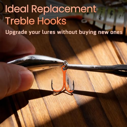 FishTrip Treble Hooks, 10Pcs Replacement Hooks Orange for Hard Lures | High Carbon Steel Ultra Barbed Sharp Triple Fishing Hooks for Saltwater Freshwater Bass Trout walleye, Pike Size 14-3/0 - size: 10#_10pcs