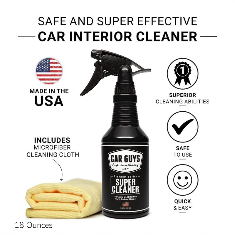 CAR GUYS Super Cleaner | Effective Car Interior Cleaner | Leather Car Seat Cleaner | Stain Remover for Carpet, Upholstery, Fabric, and Much More! | 18 Oz Kit with Microfiber Towel