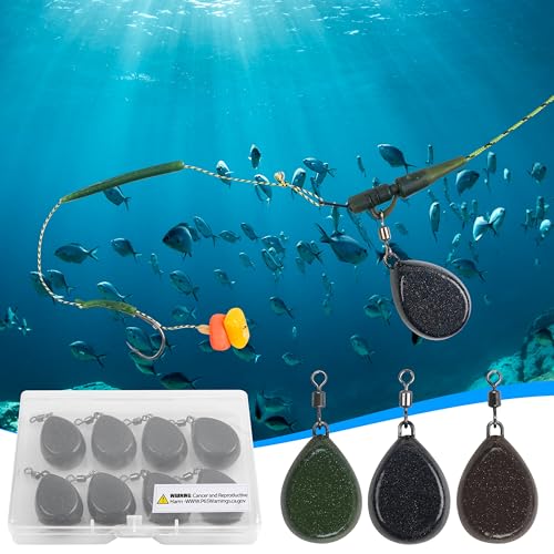 Carp Fishing Weights Sinkers, 4/8pcs Coated Tapered Flat Pear Fishing Sinkers with Swivels for Carp/Coarse Fishing Tackle 3 Colors - style: Green-4pcs