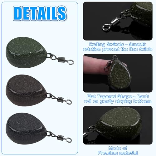 Carp Fishing Weights Sinkers, 4/8pcs Coated Tapered Flat Pear Fishing Sinkers with Swivels for Carp/Coarse Fishing Tackle 3 Colors - style: Green-4pcs